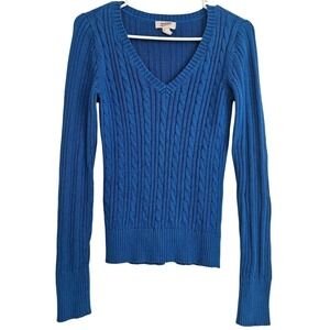 Arizona Jeans Co‎ Cable Knit V-Neck Sweater Blue Y2K Style Preppy Nautical M